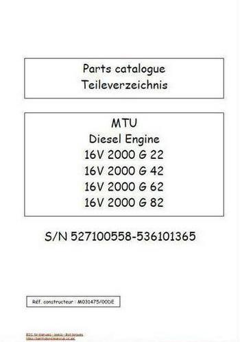MTU 2000 G22, G42, G62, G82 Gensets: parts manual