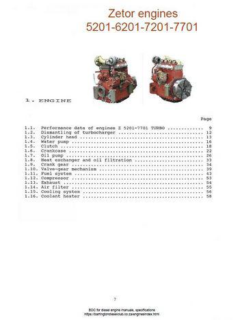 Zetor 5201 thru 7701 engine specs, workshop manual Workshop Manual p1